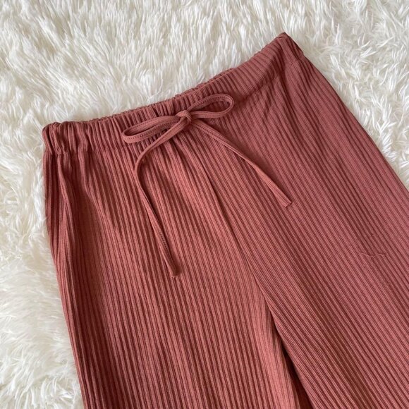 Miniu Ribbed Easy Pants Wide Leg Pink Beige - Picture 2 of 6
